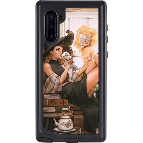 Cozy Autumn Library Witch with Cat and Coffee by Ivy Dolamore Galaxy Cases